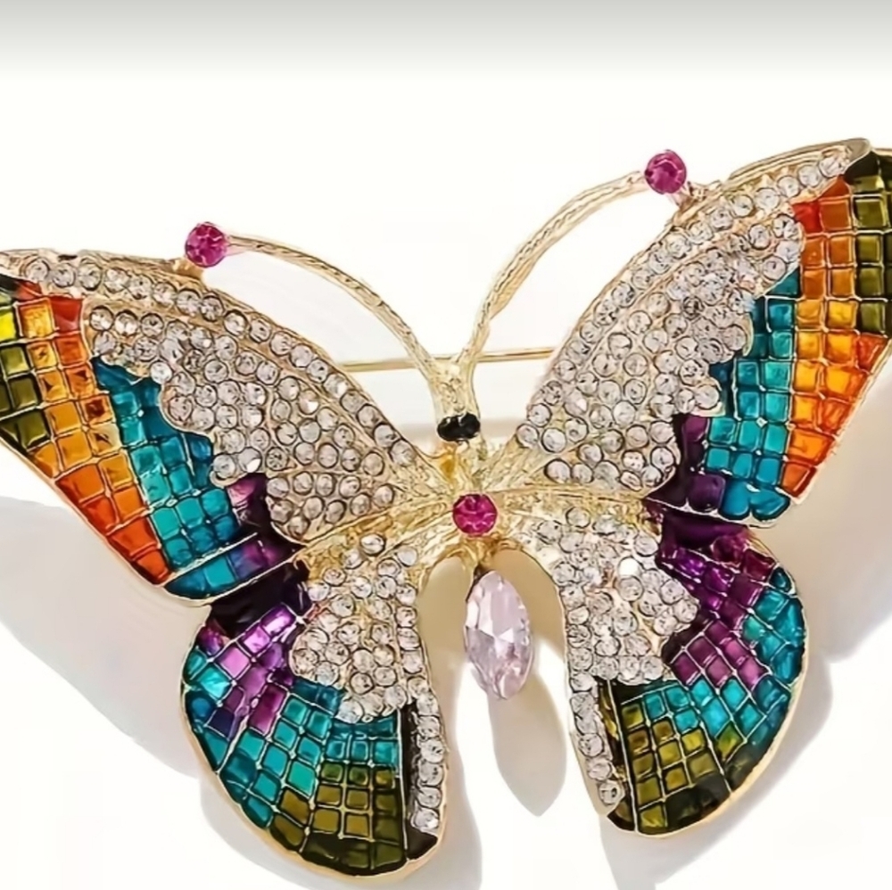 Colorful Rhinestones Butterfly Brooch - Picture 2 of 5